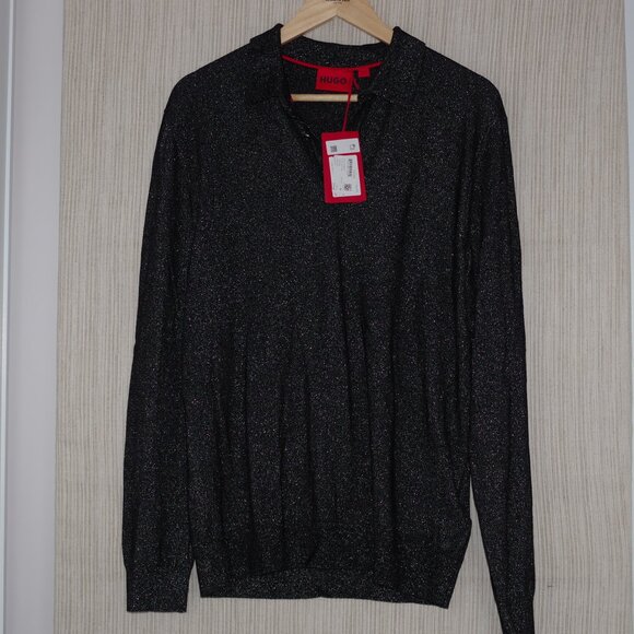 HUGO BOSS Men's black sparkling polo Sweater Mensize M